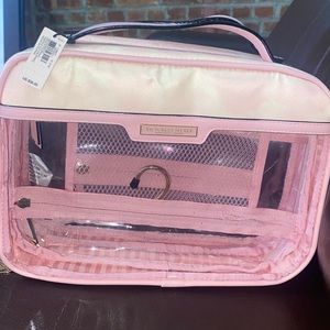 it’s from victoria’s secret , it’s pink and clear. it has a lot of space.